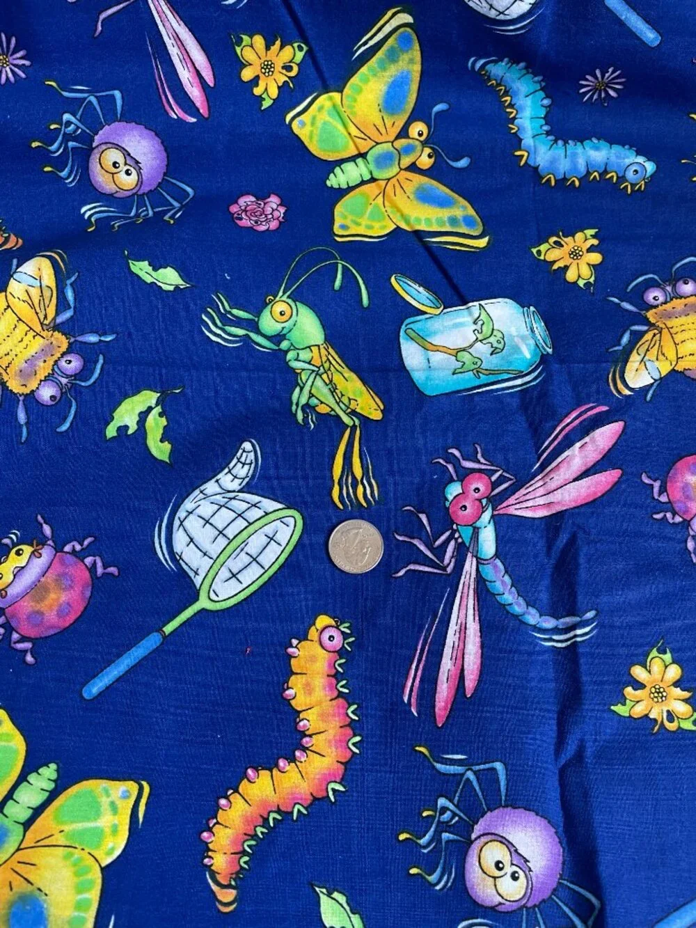 3y x 42” Vintage Insects Dragonflies Bugs Flowers Print Multicolor Cotton Fabric